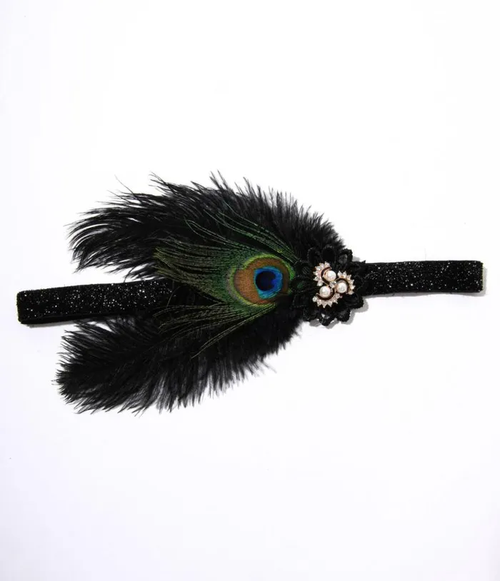 1920s Peacock Feather and Pearl Gem Flapper Headband Accessories Unique Vintage Headbands 1920s Peacock Feather and Pearl Gem Flapper Headband Accessories Unique Vintage Headbands