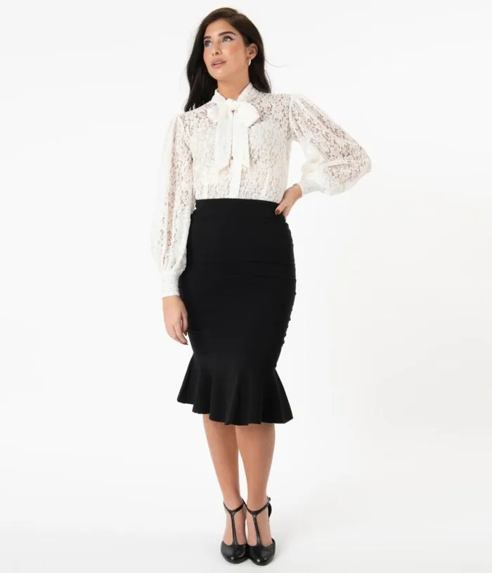 1940s Black Fishtail Lizette Wiggle Skirt Clothing Unique Vintage Skirts