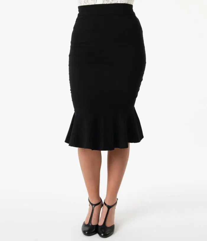1940s Black Fishtail Lizette Wiggle Skirt Clothing Unique Vintage Skirts