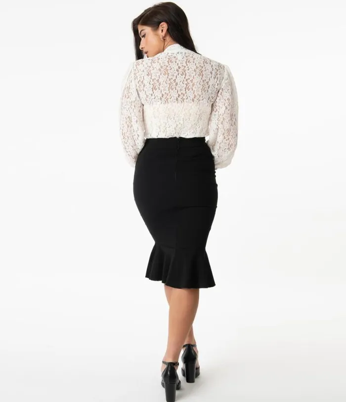 1940s Black Fishtail Lizette Wiggle Skirt Clothing Unique Vintage Skirts