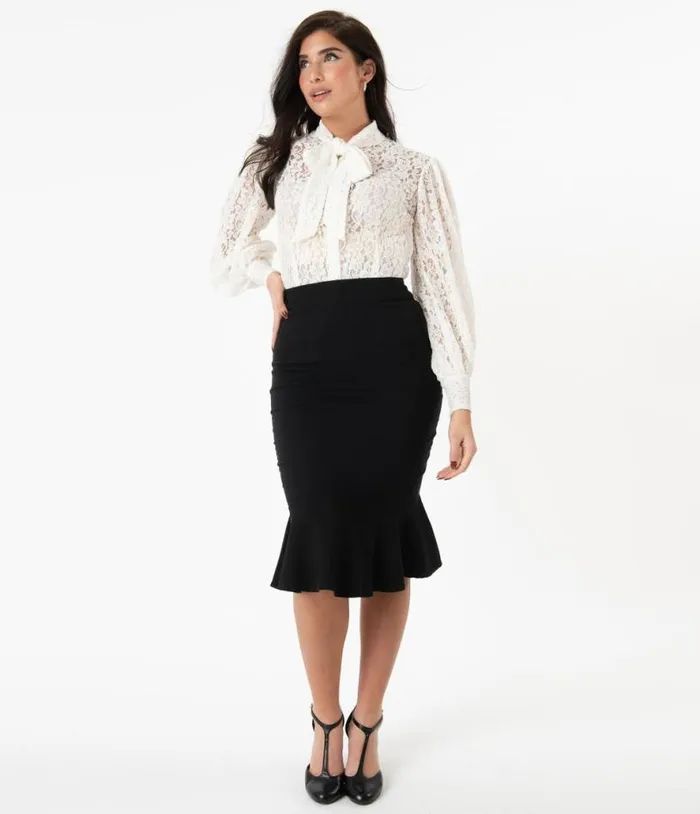 1940s Black Fishtail Lizette Wiggle Skirt Clothing Unique Vintage Skirts
