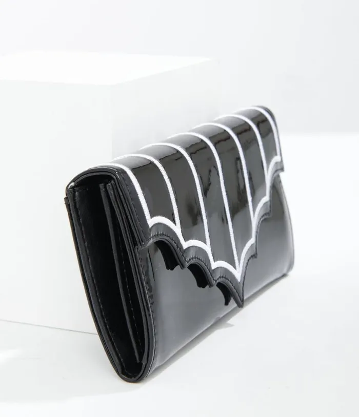 1950s Black and White Bat Wing Miss Foxy Wallet Accessories Unique Vintage Novelty Bags