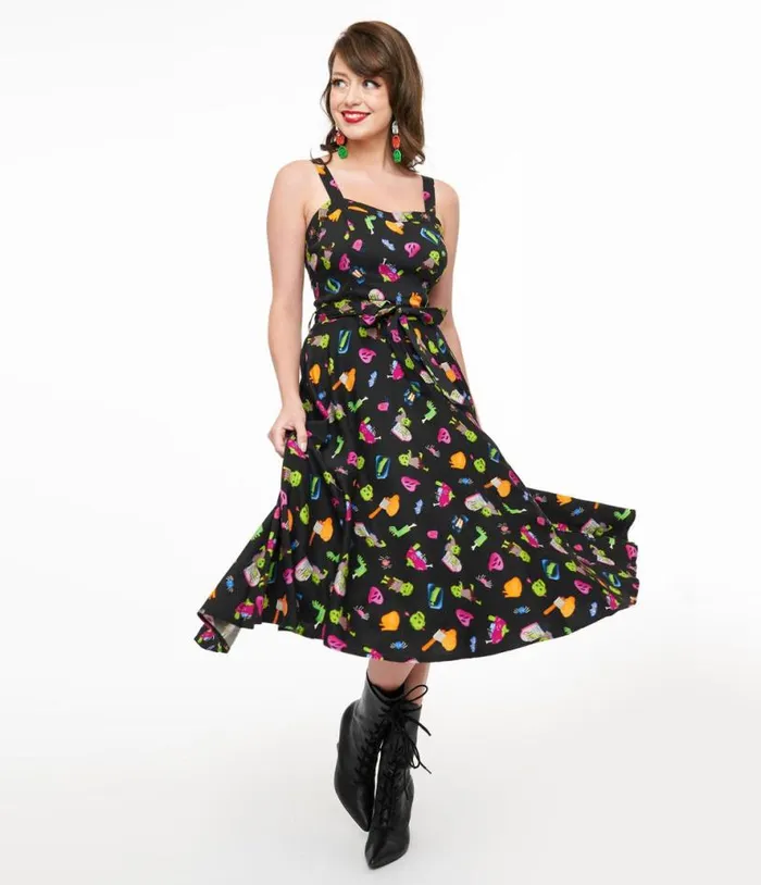 1950s Black Zombie Print Lori Swing Dress DressesHalloween Unique Vintage Pocket Dresses 1950s Black Zombie Print Lori Swing Dress DressesHalloween Unique Vintage Pocket Dresses