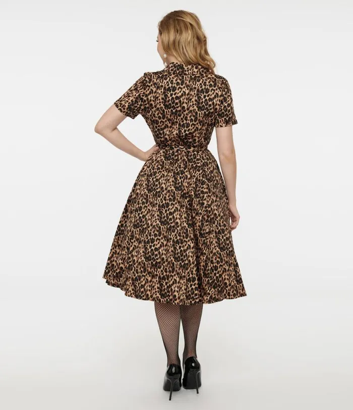 1950s Cheetah Girl Belted Swing Dress Dresses Unique Vintage Pocket Dresses