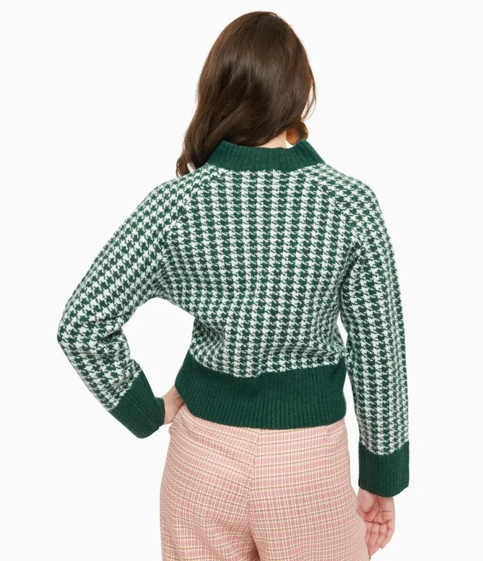 1950s Green and White Houndstooth Hattie Cardigan Clothing Unique Vintage Sweaters and Cardigans