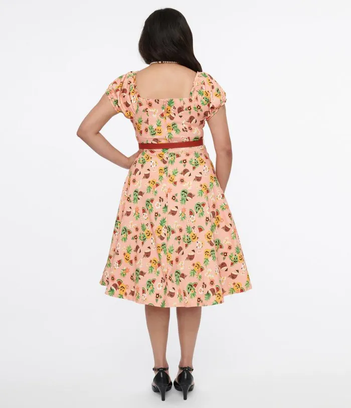 1950s Pink JackOLantern Fruit Ohara Swing Dress Dresses Unique Vintage Swing