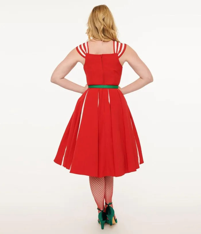 1950s Red and White Stripe Swing Dress Dresses Unique Vintage Swing