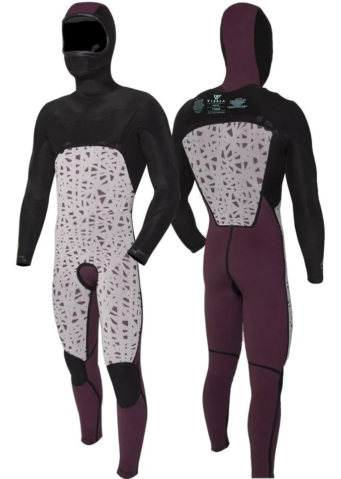 7 Seas 43 Full Hooded Chest Zip Wetsuit Black Men Vissla Wetsuits