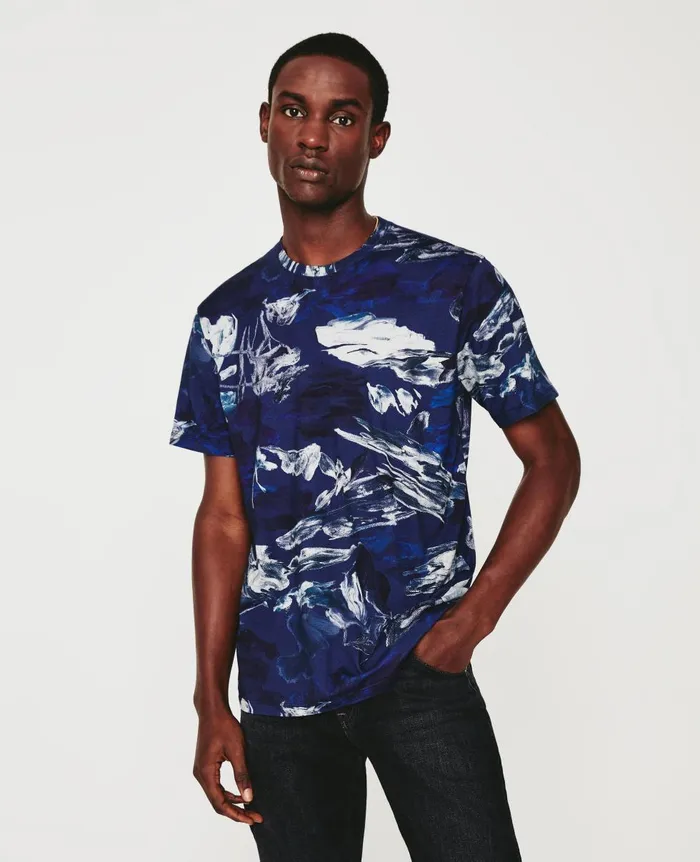 AG Jeans Bryce Crew Garden Camo Navy Multi Men Tees