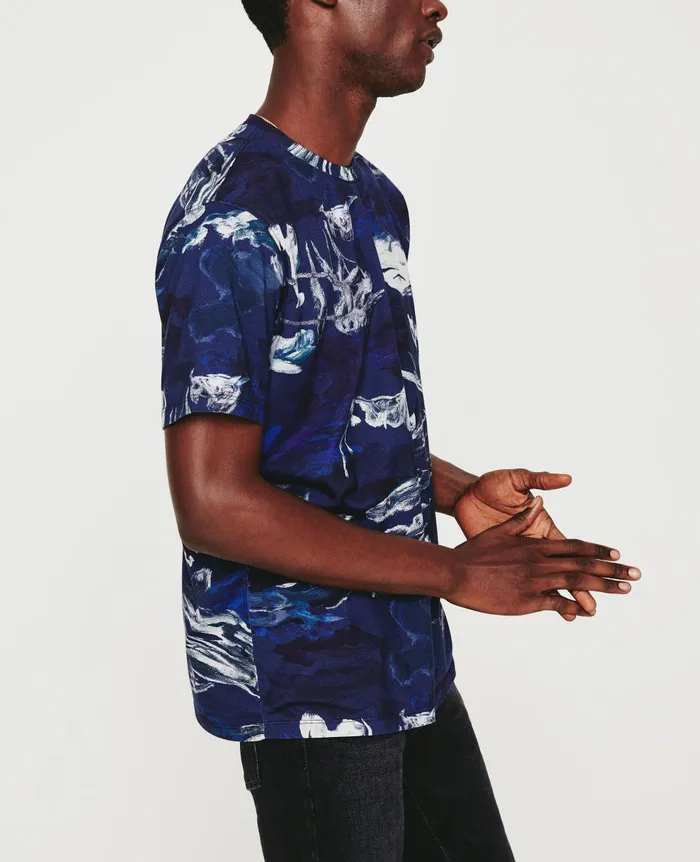 AG Jeans Bryce Crew Garden Camo Navy Multi Men Tees