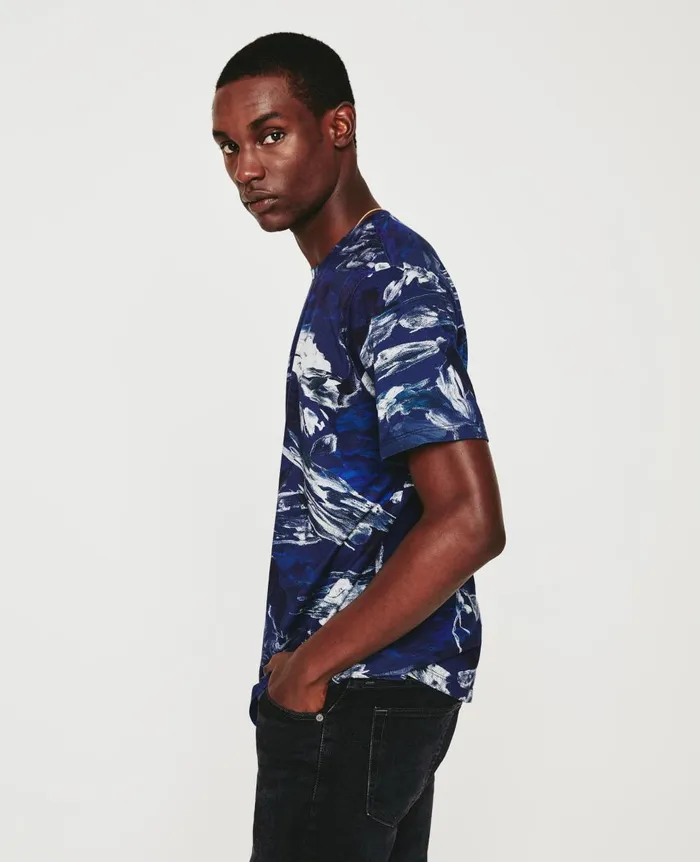 AG Jeans Bryce Crew Garden Camo Navy Multi Men Tees