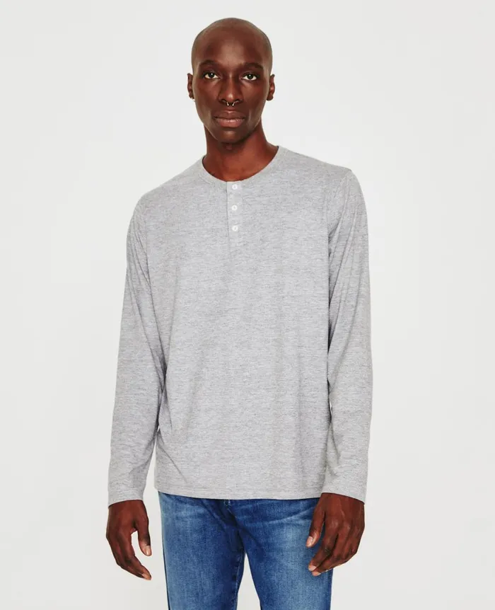 AG Jeans Bryce Long Sleeve Henley Heather Grey Men Tees