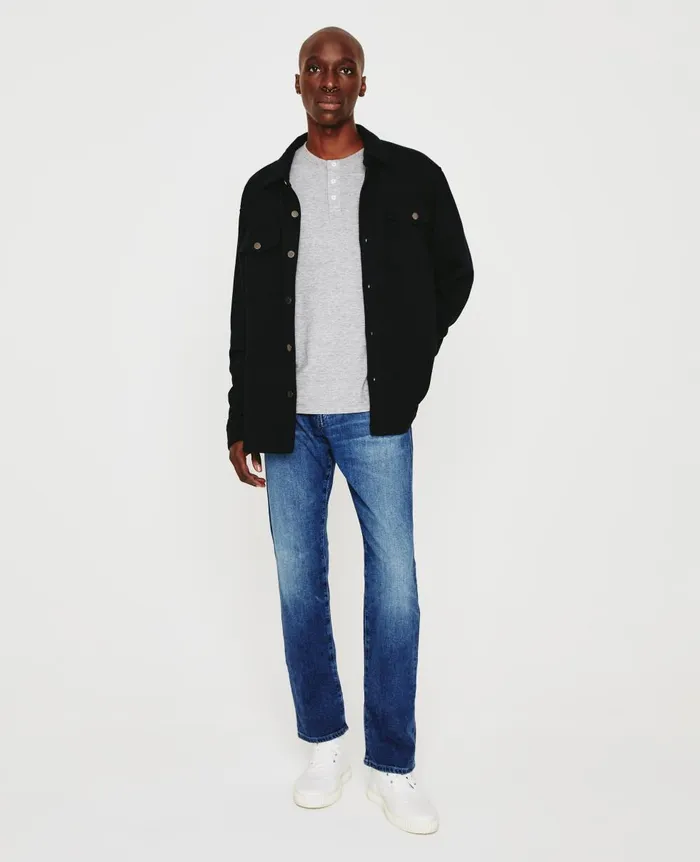 AG Jeans Bryce Long Sleeve Henley Heather Grey Men Tees