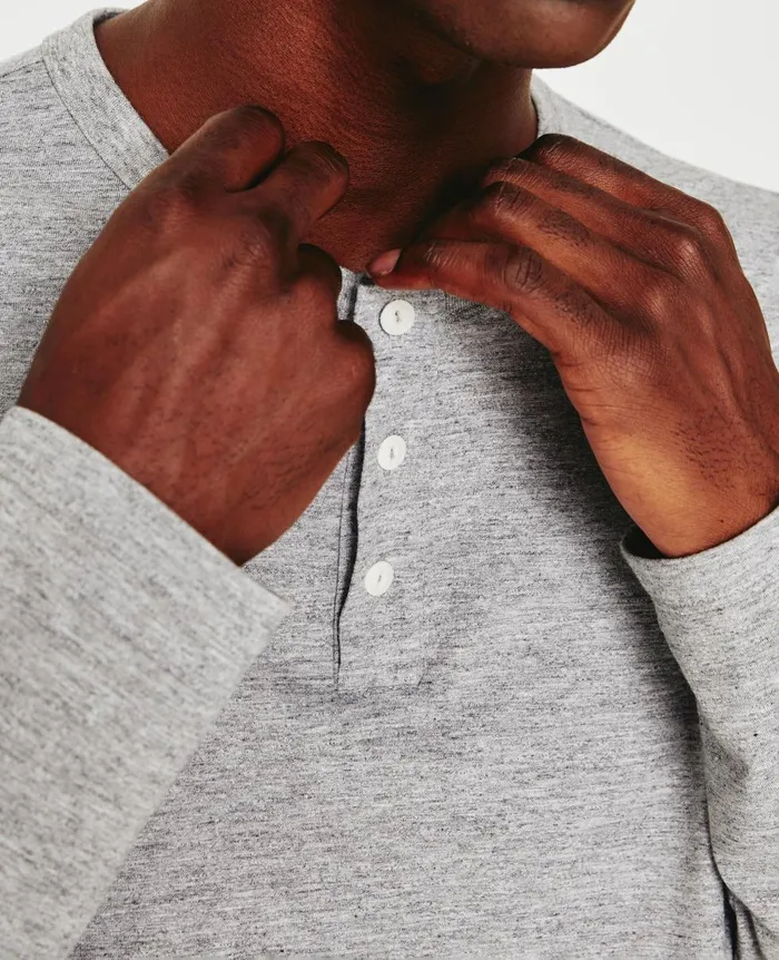 AG Jeans Bryce Long Sleeve Henley Heather Grey Men Tees