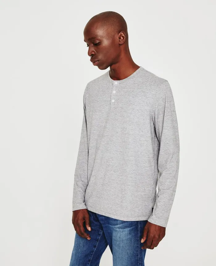 AG Jeans Bryce Long Sleeve Henley Heather Grey Men Tees