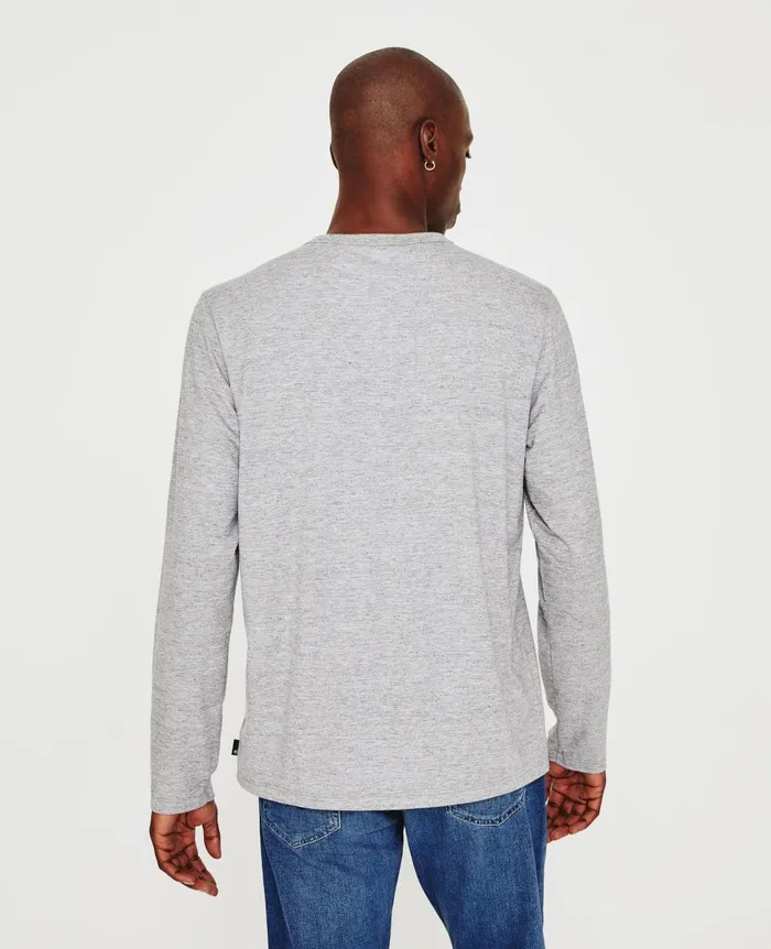 AG Jeans Bryce Long Sleeve Henley Heather Grey Men Tees