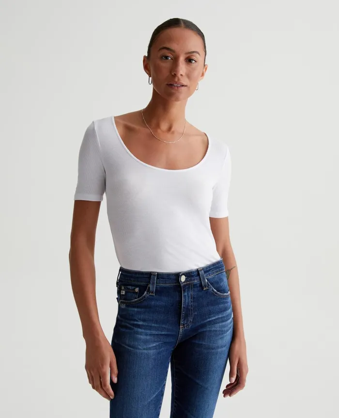 AG Jeans Jaxon Scoop True White Women Tops and Shirts