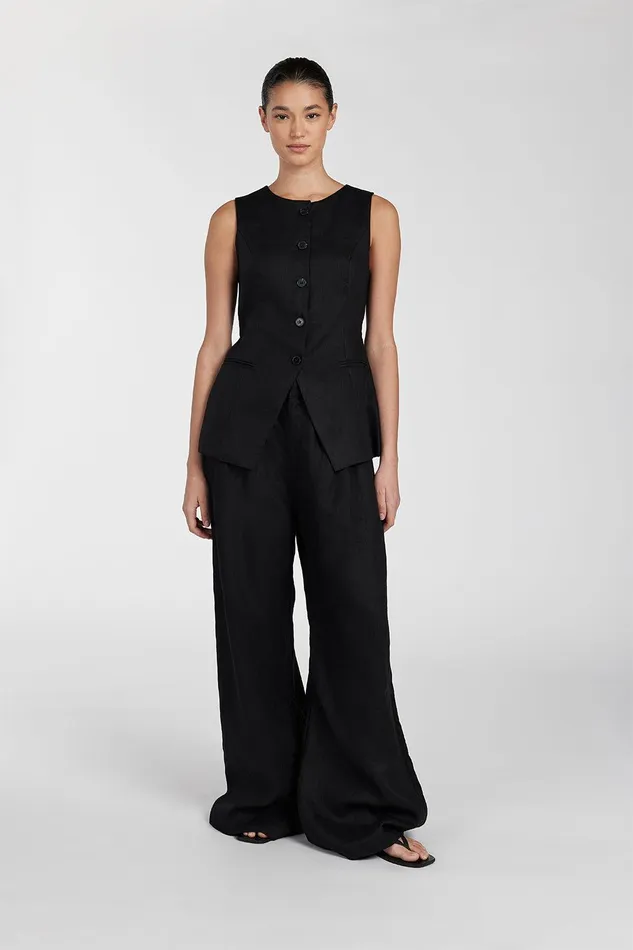 ALESSIA BLACK LINEN VEST Women DISSH Vests