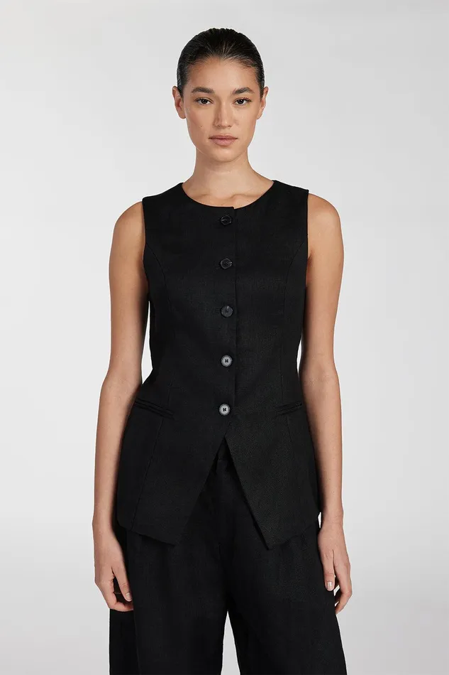 ALESSIA BLACK LINEN VEST Women DISSH Vests