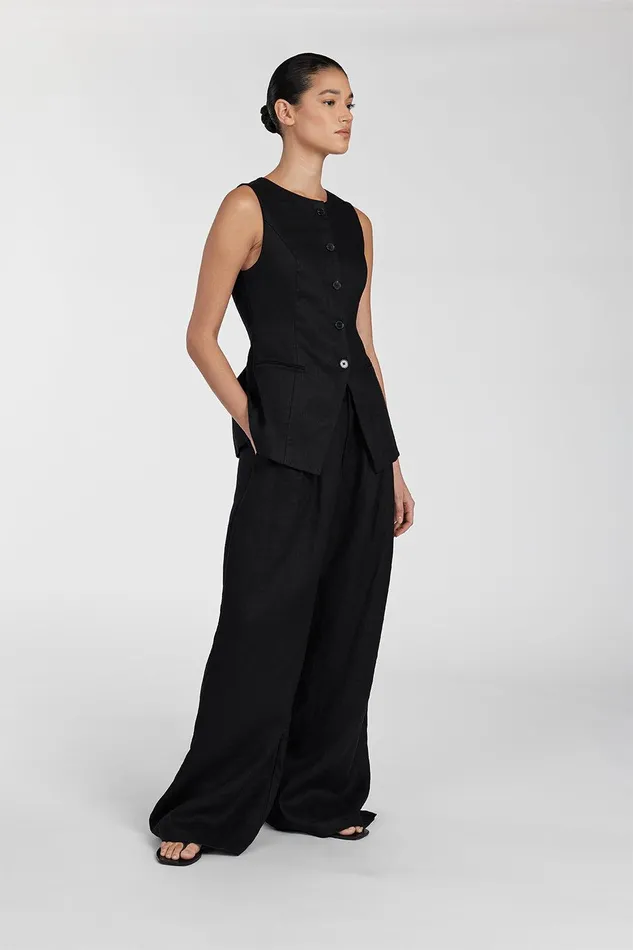 ALESSIA BLACK LINEN VEST Women DISSH Vests