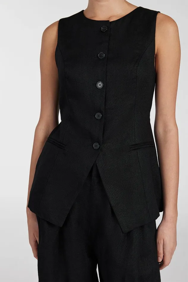 ALESSIA BLACK LINEN VEST Women DISSH Vests