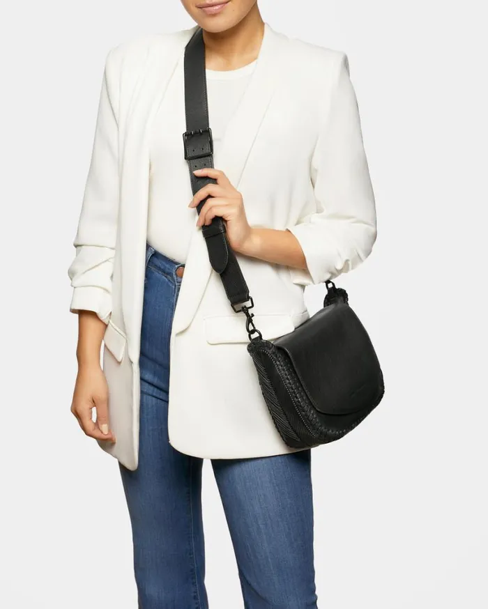 All For Love Saddle Crossbody Black With Shiny Black Women Aimee Kestenberg Crossbody Bags
