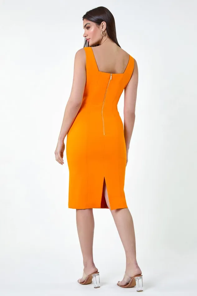 Amber Plain Corset Detail Stretch Bodycon Dress Women Roman Dresses