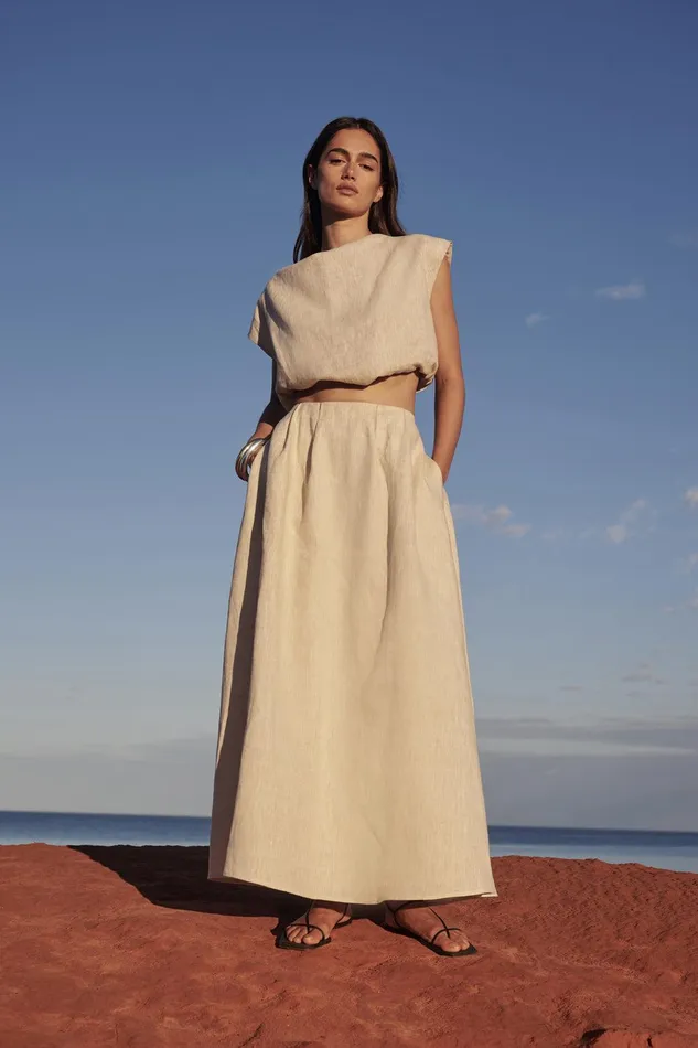 AMY NATURAL LINEN BUBBLE TOP Women DISSH Tops
