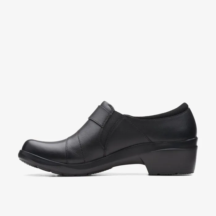 Angie Pearl Black Leather Women Clarks Clogs and Mules