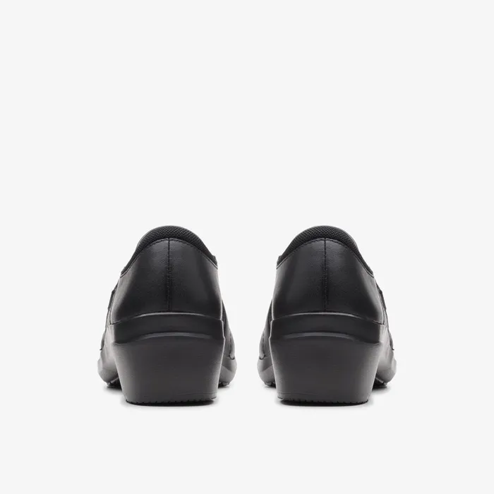 Angie Pearl Black Leather Women Clarks Clogs and Mules