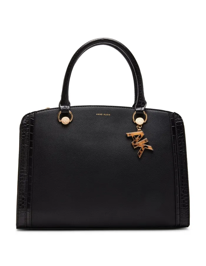 Anne Klein Croco Trimmed Satchel Black Women Handbags