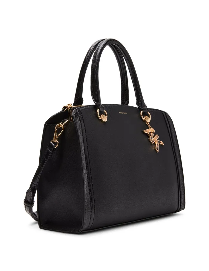 Anne Klein Croco Trimmed Satchel Black Women Handbags