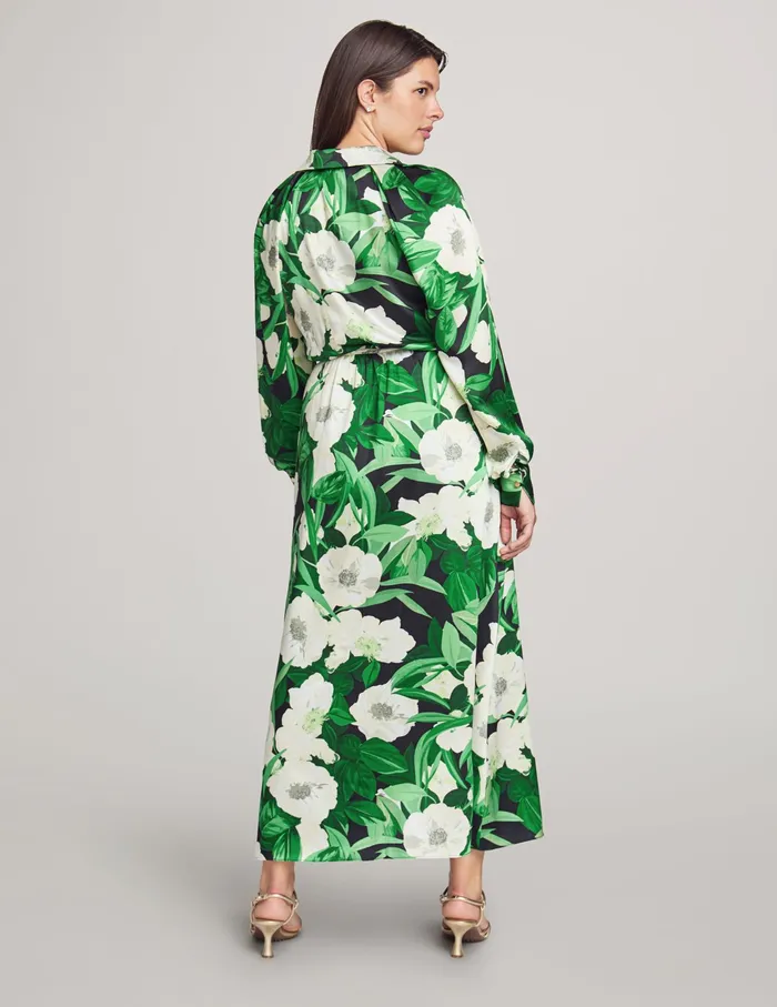 Anne Klein Faux Wrap Maxi Dress With Blouson Sleeves Emerald Mint Multi Women Clothing