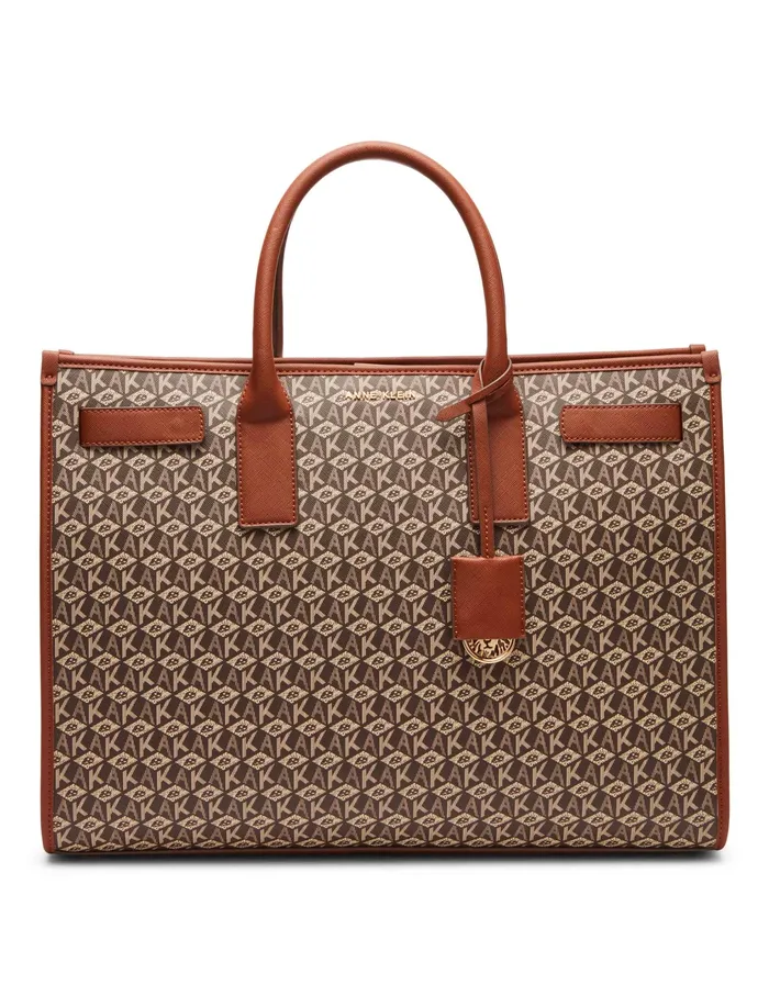 Anne Klein Large AK Cube Logo Work Tote Creambrown Women Handbags