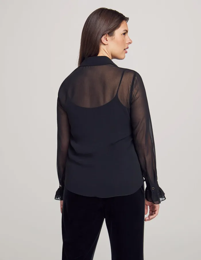 Anne Klein Long Sleeve Ruffle Button Down Blouse Anne Black Women Clothing