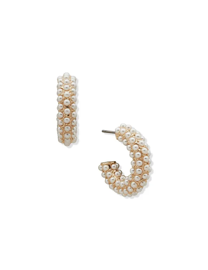 Anne Klein Pearl C Hoop Pierced Earrings Gold Tone Women Watches 038 Jewelry