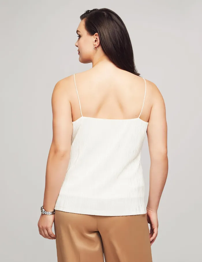 Anne Klein Pleated Knit VNeck Cami Anne White Women Clothing