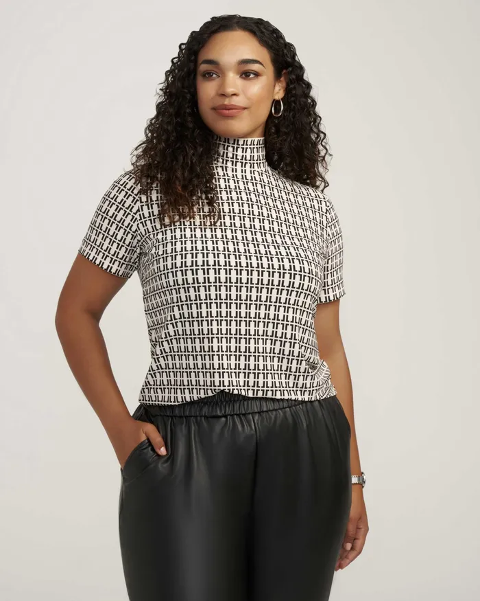 Anne Klein Plus Size Chainlink Mock Neck Top Anne White Women Clothing