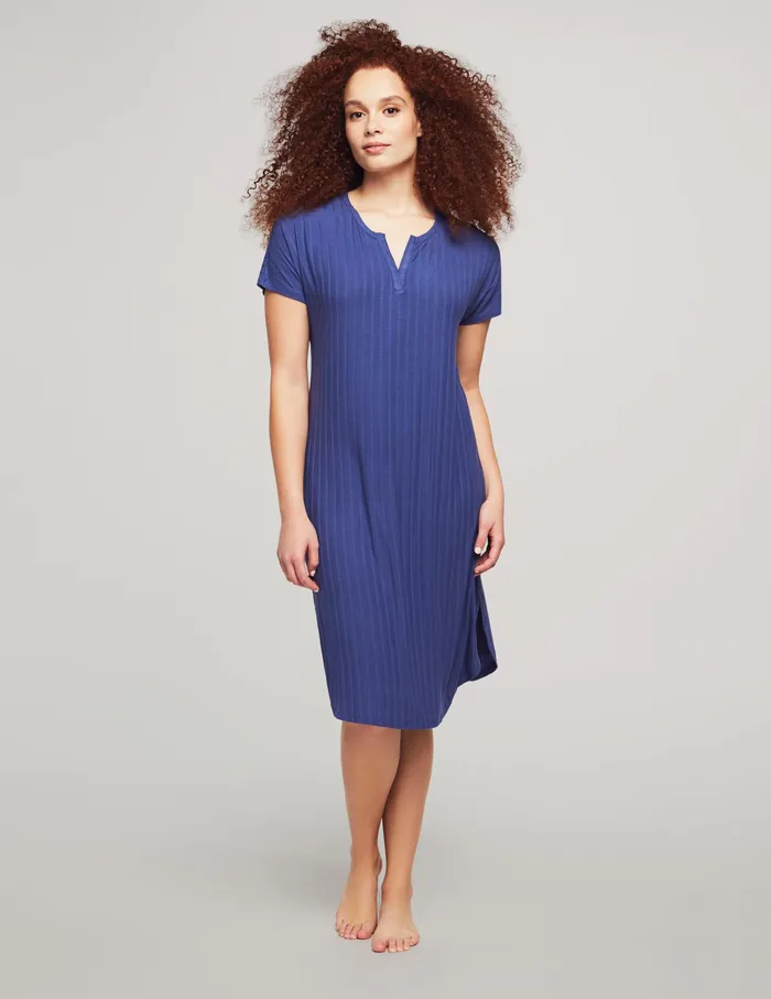 Anne Klein Short Sleeve Midi Nightgown Indigo Women Clothing