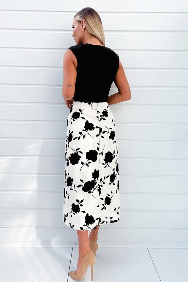 AX Paris Black And Cream 2 In 1 Floral Printed Midi Dress Dresses