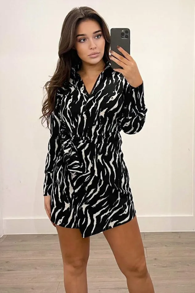 AX Paris Black And White Printed Tie Wrap Long Sleeve Dress Dresses