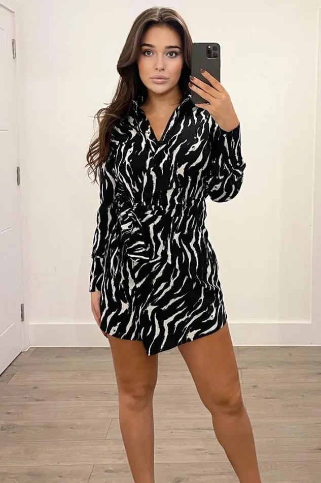 AX Paris Black And White Printed Tie Wrap Long Sleeve Dress Dresses