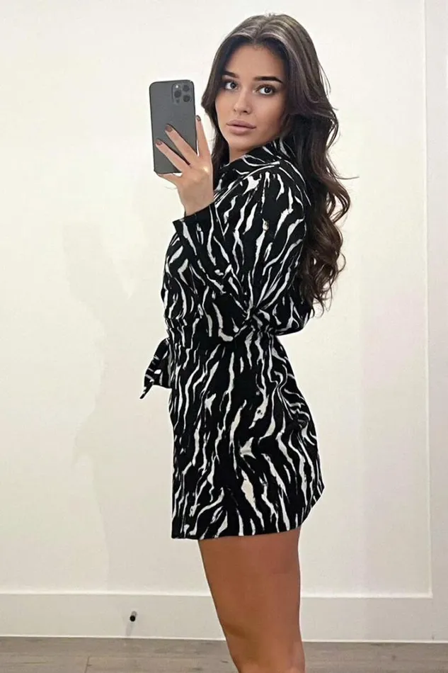 AX Paris Black And White Printed Tie Wrap Long Sleeve Dress Dresses