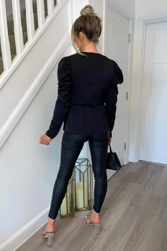 AX Paris Black Belted Wrap Long Sleeve Top Tops