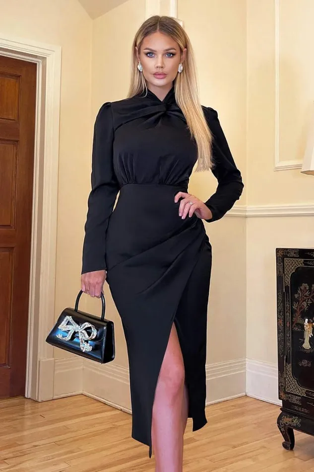 AX Paris Black High Knot Neck Wrap Midi Dress Dresses