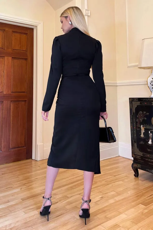AX Paris Black High Knot Neck Wrap Midi Dress Dresses