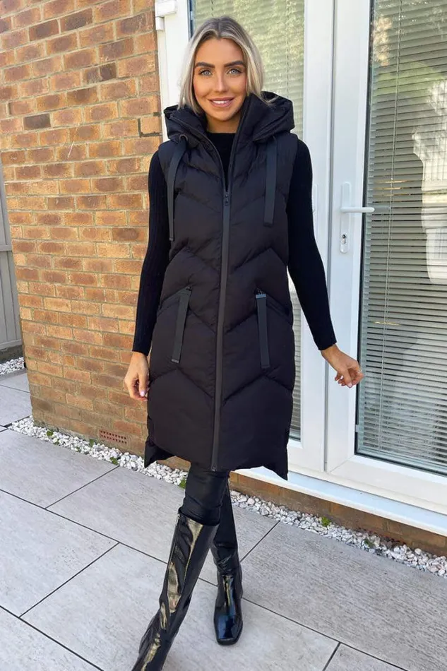 AX Paris Black Hooded Zip Up Gilet Coats and Jackets