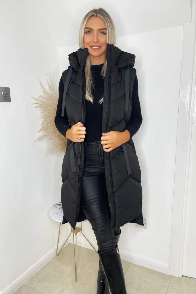 AX Paris Black Hooded Zip Up Gilet Coats and Jackets