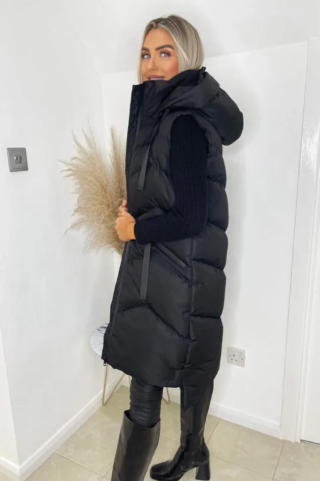 AX Paris Black Hooded Zip Up Gilet Coats and Jackets