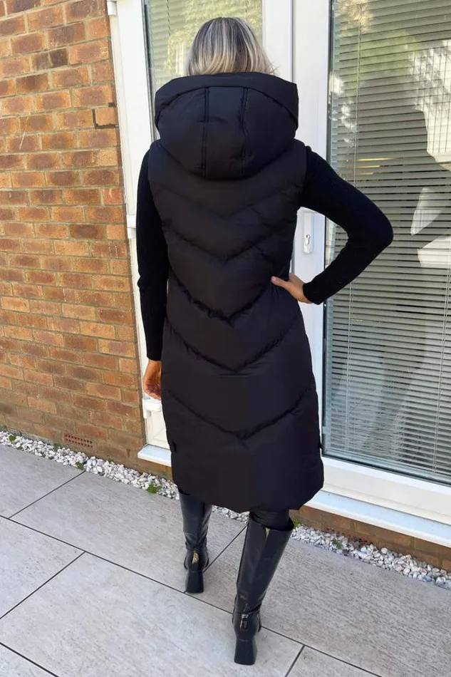 AX Paris Black Hooded Zip Up Gilet Coats and Jackets